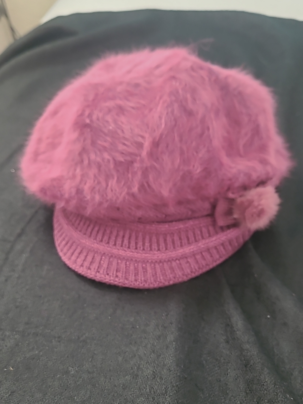 Women’s Beret Hat Angora Pom Pom Beanie - Purple - Picture 5 of 8